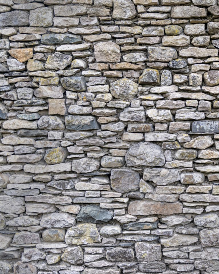 Close up front view of a typical Yorkshire Dales dry stone wall.